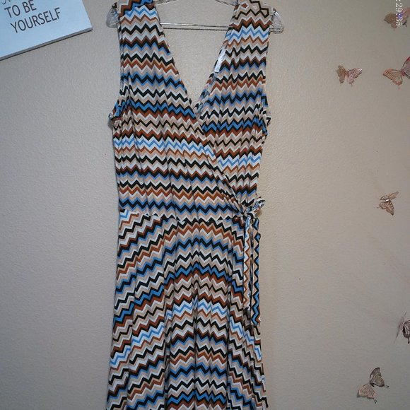Multi-Colored Chevron Print Sleeveless Tie Waist Dress SZ 1X by Lascana Venus - Picture 1 of 8